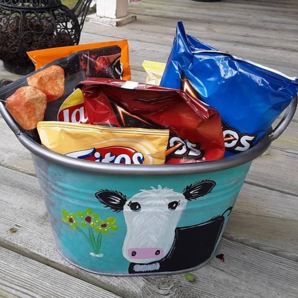 Cow Folk Art Galvanized Tub Home Decor Kid Decor - Picture 4 of 8